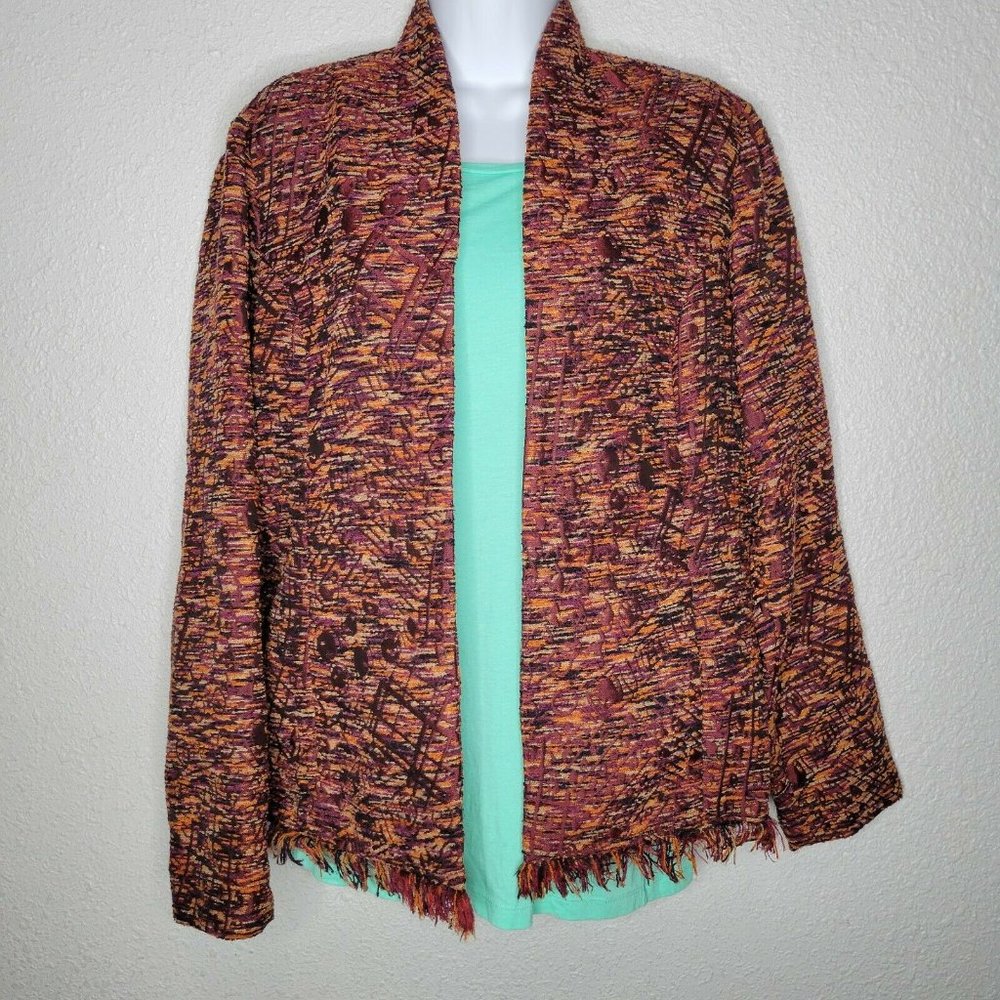 Coldwater Creek Open Fringe Blazer Jacket Burgandy